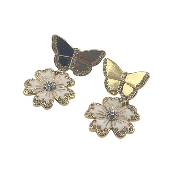 Sugar Fix Butterfly & Flower Gold-Tone Drop Earrings With Rhinestones And Enamel - Picture 5 of 6